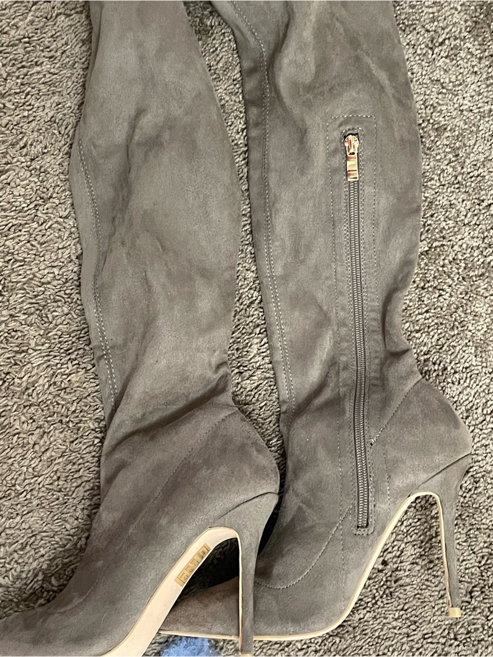 NWOT Fashion Nova Gray Suede Knee High High Heel Boots
